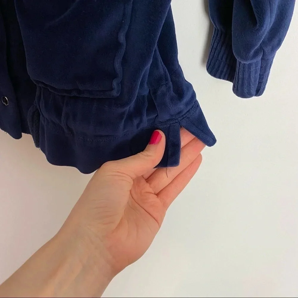 Vintage 90s Velour Grandma Cardigan Size Small Navy Blue Retro Velvet Shirt Top